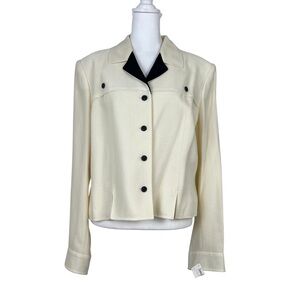 Vintage NWT Albert Nipon Cream Wool Blend Cropped Blazer Jacket Shoulder Pads 12